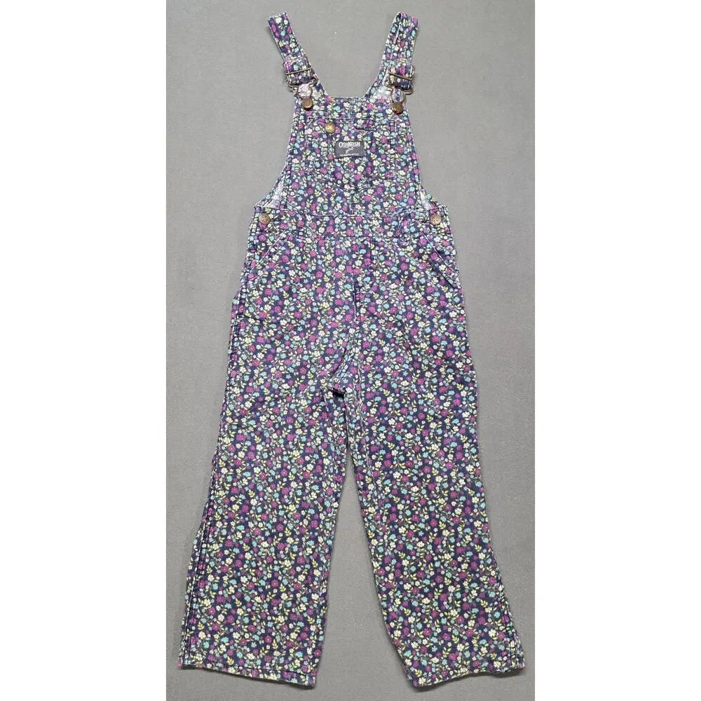 Vintage OshKosh B'gosh Girls Vestbak Floral Corduroy Overalls Cottage Boho 4T